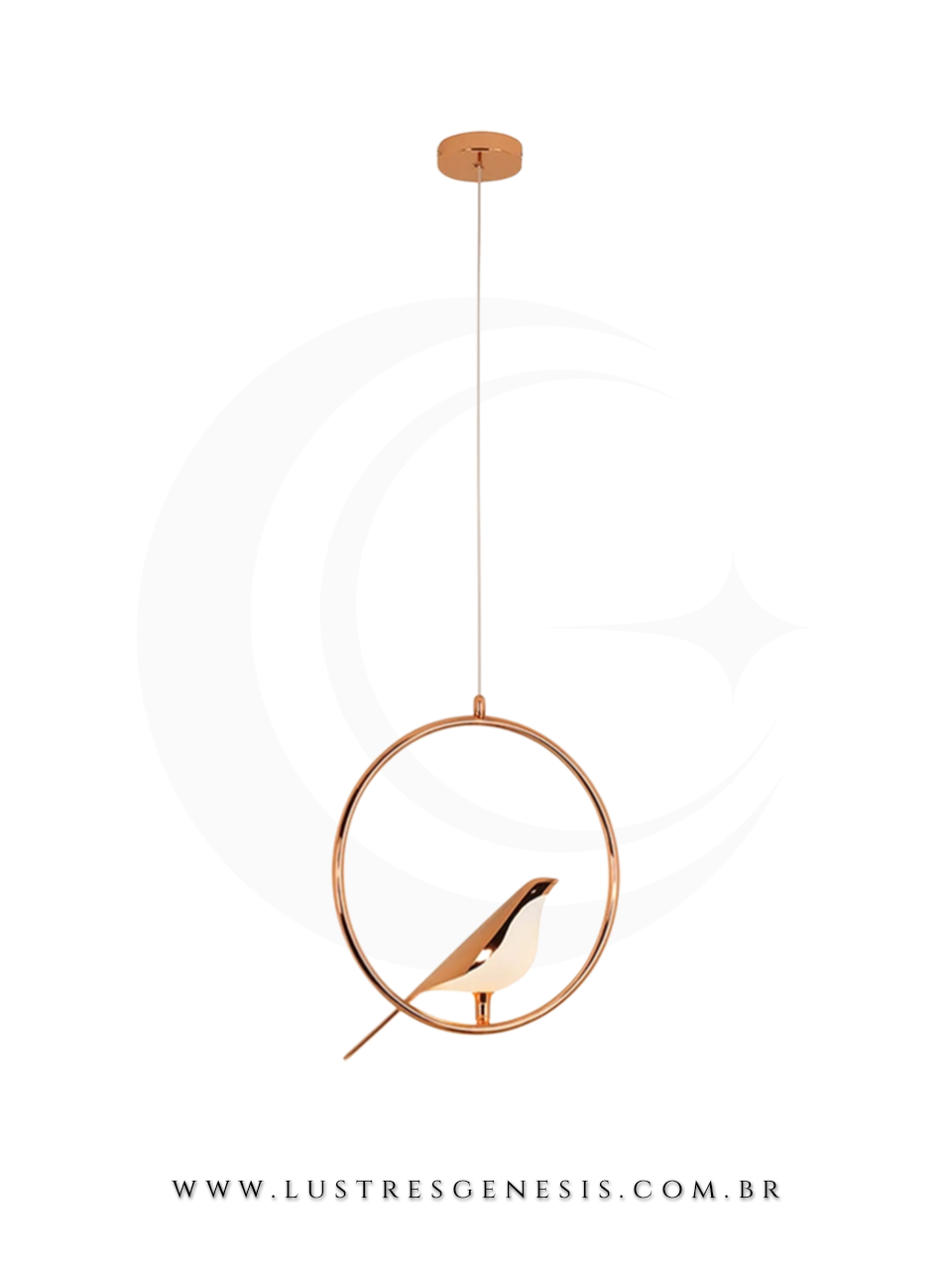 Luminaria Pendente LED Bird Dourado com Aro Redondo e P&aacute;ssaro Decorativo Moderna para Sala de Jantar Quarto Living Hall e Escadas